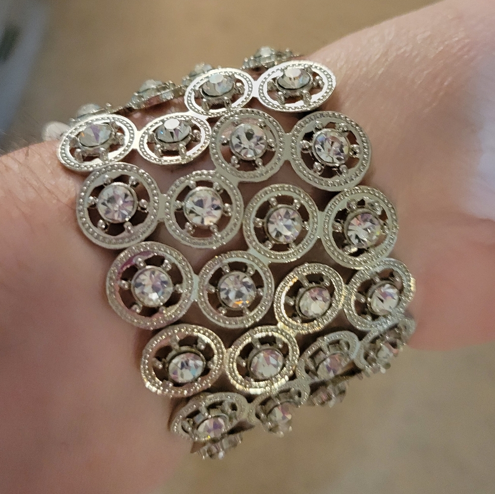 Mariell Rhodium Plated  Stretch Bracelet New